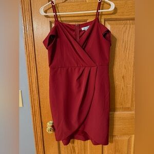 She+Sky Burgundy Red Mini Cocktail Off the Shoulder Party Dress